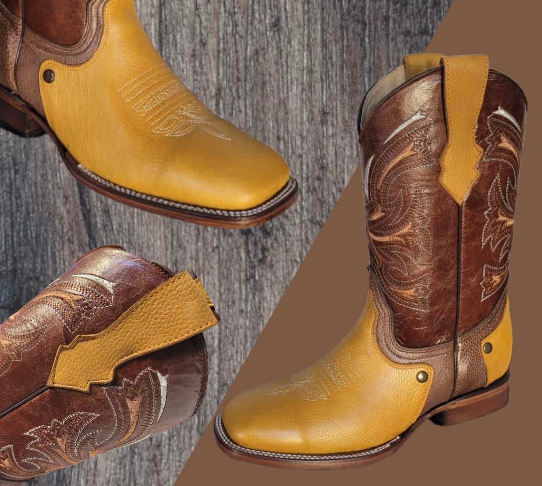 100% Leather bulldog style cowboy boots —